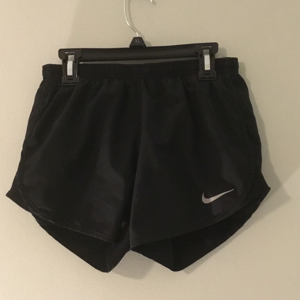 Nike Black Women's Athletic Shorts with Silver Swoosh